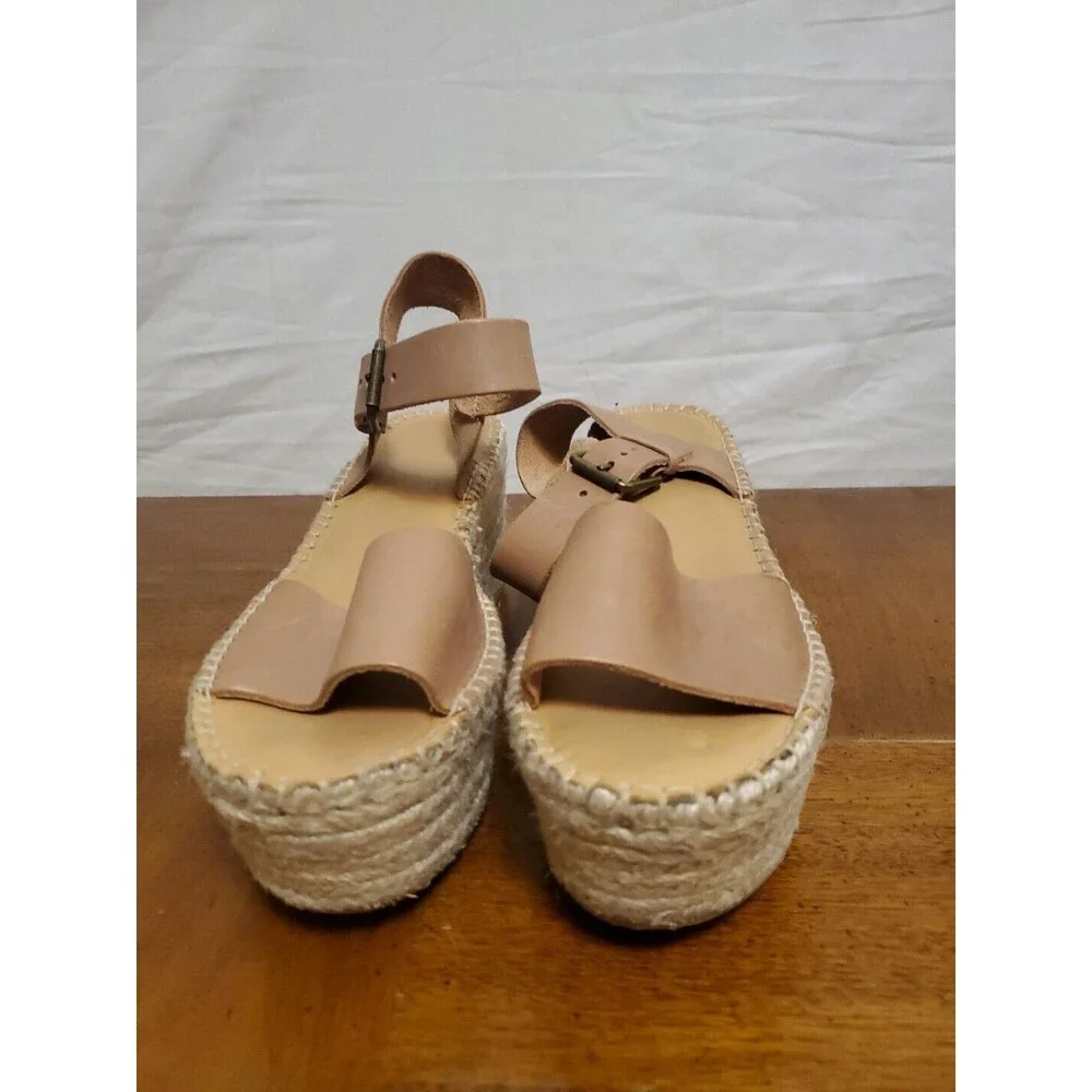 Soludos Tan Leather Slingback Platform Minorca Espadrille Sandals Shoes Size 9